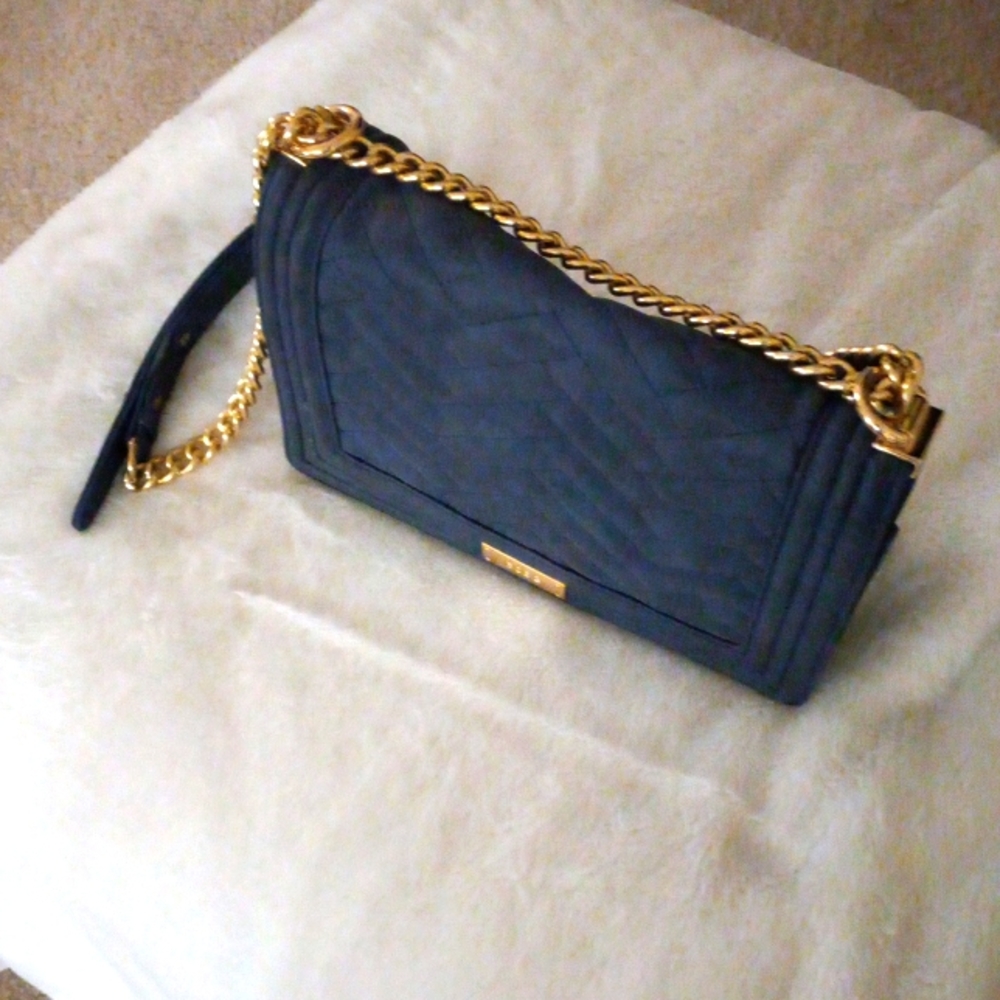 BCBG Paris Black Quilted Shoulder Bag with Gold Chain